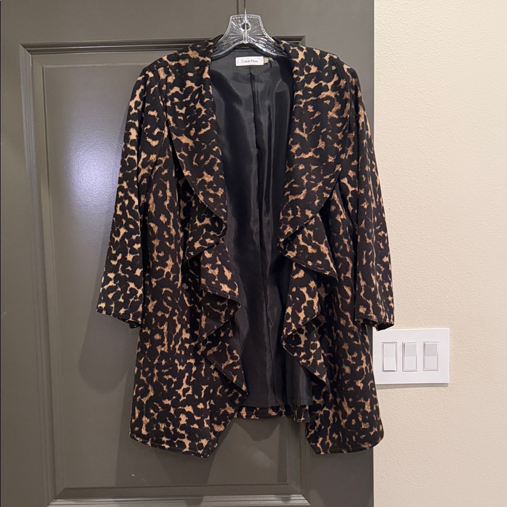 Calvin Klein Black & Brown Animal Print Draped Jacket